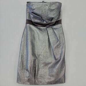 Max Cleo Gray Silver Metallic Strapless Mini Dress Stretch Formal Women's Size 4
